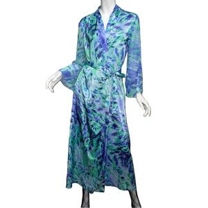 💖 Oscar de la Renta Blue & Green Watercolor Robe